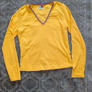 Tommy Hilfiger Women's Yellow V-Neck Top